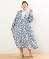 OLEFP24120 eur3(エウルキューブ) 【大きいサイズ/11号サイズあり】フラワープリントAラインワンピース ブルー(55)