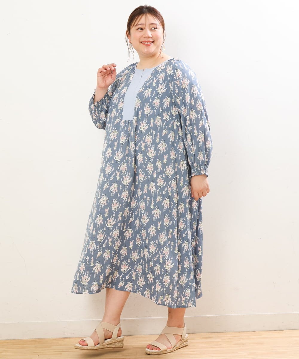 OLEFP24120 eur3(エウルキューブ) 【大きいサイズ/11号サイズあり】フラワープリントAラインワンピース ブルー(55)