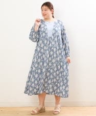 OLEFP24120 eur3(エウルキューブ) 【大きいサイズ/11号サイズあり】フラワープリントAラインワンピース ブルー(55)
