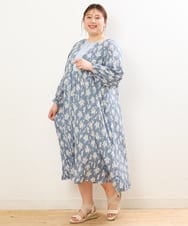 OLEFP24120 eur3(エウルキューブ) 【大きいサイズ/11号サイズあり】フラワープリントAラインワンピース ブルー(55)