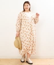 OLEFP24120 eur3(エウルキューブ) 【大きいサイズ/11号サイズあり】フラワープリントAラインワンピース ベージュ(82)
