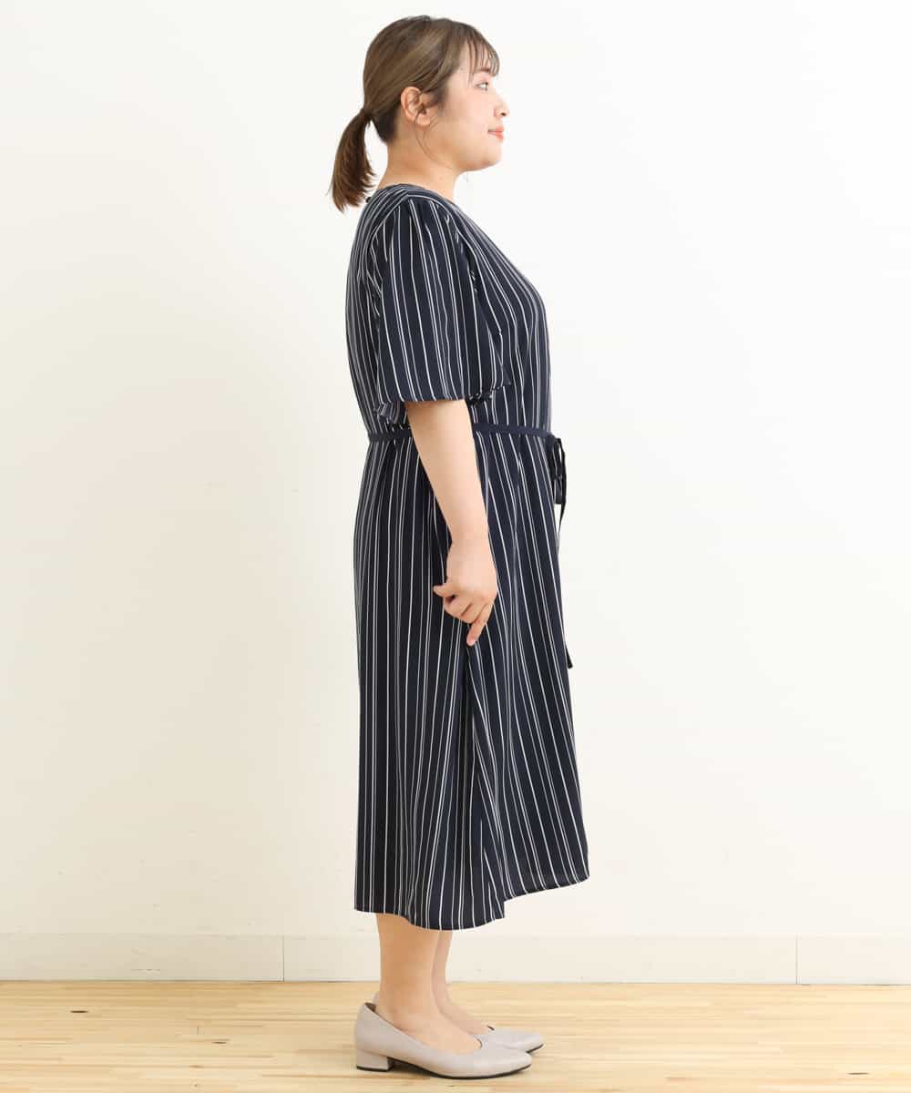 OLEFP25120 eur3(エウルキューブ) 【大きいサイズ/11号サイズあり】マルチストライプワンピース ネイビー(57)