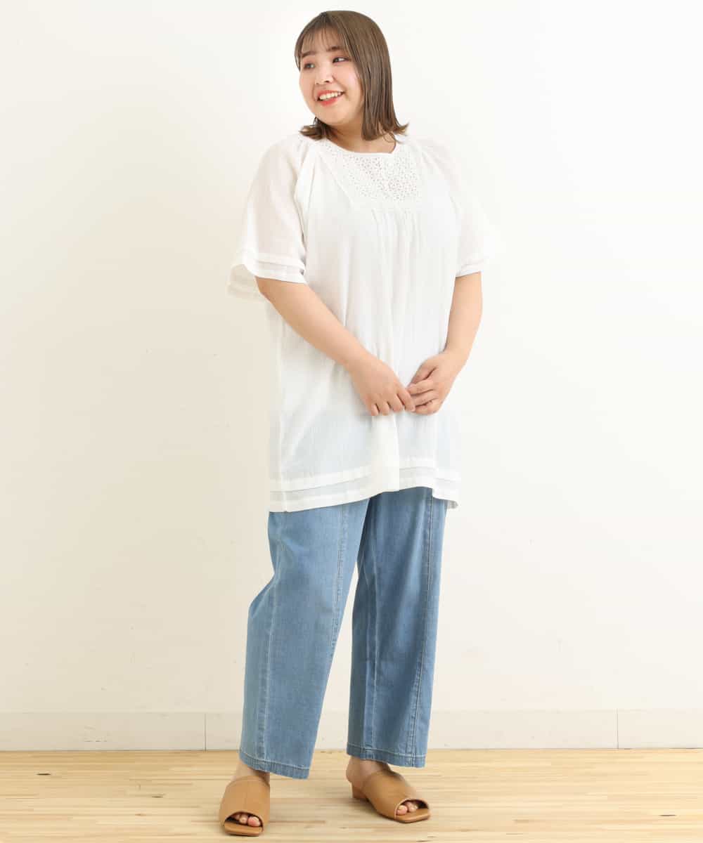 OLEFP26080 eur3(エウルキューブ) 【大きいサイズ】ナチュラルレースコットンチュニック アイボリー(80)