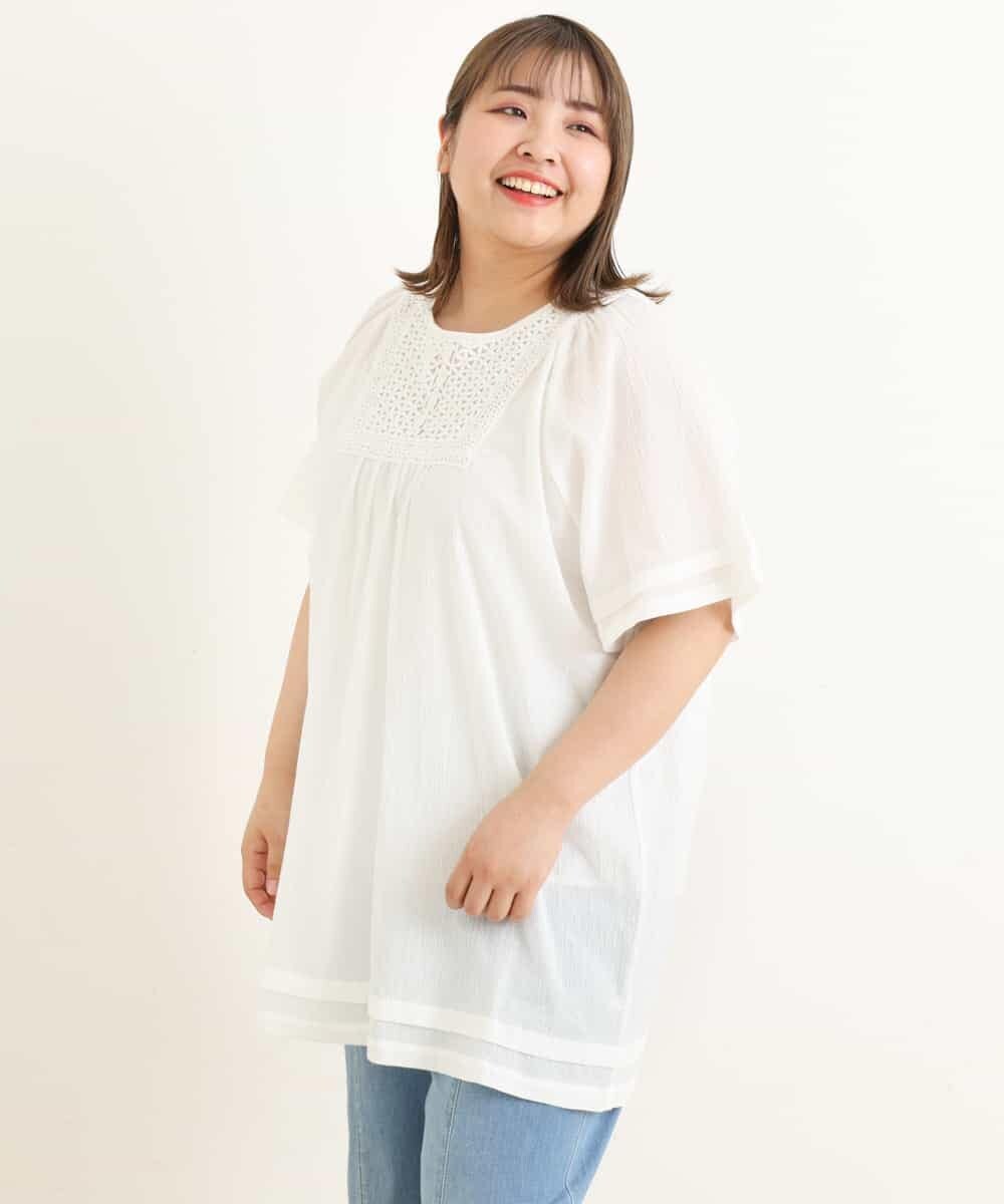OLEFP26080 eur3(エウルキューブ) 【大きいサイズ】ナチュラルレースコットンチュニック アイボリー(80)