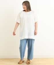 OLEFP26080 eur3(エウルキューブ) 【大きいサイズ】ナチュラルレースコットンチュニック アイボリー(80)