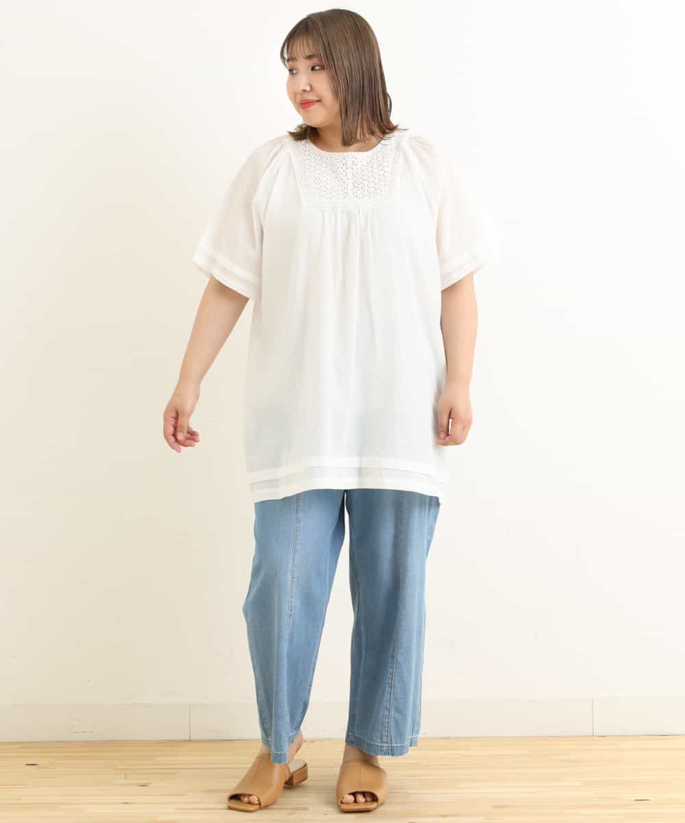 OLEFP26080 eur3(エウルキューブ) 【大きいサイズ】ナチュラルレースコットンチュニック アイボリー(80)