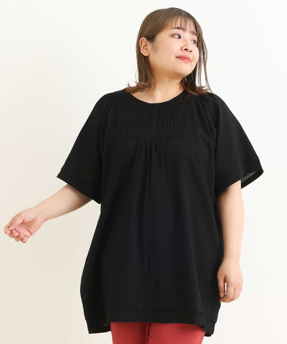 OLEFP26080 eur3(エウルキューブ) 【大きいサイズ】ナチュラルレースコットンチュニック ブラック(94)
