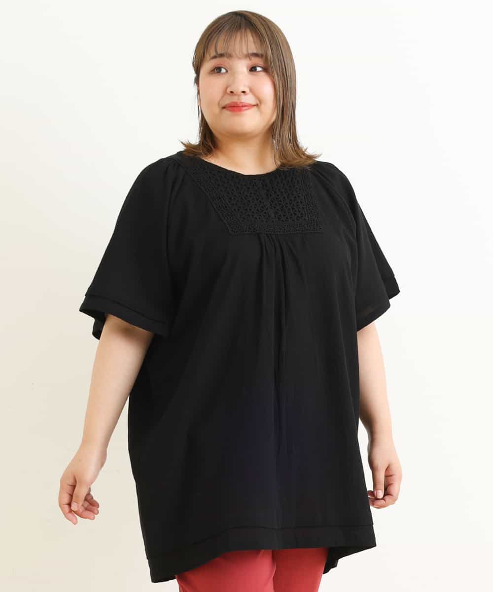 OLEFP26080 eur3(エウルキューブ) 【大きいサイズ】ナチュラルレースコットンチュニック ブラック(94)