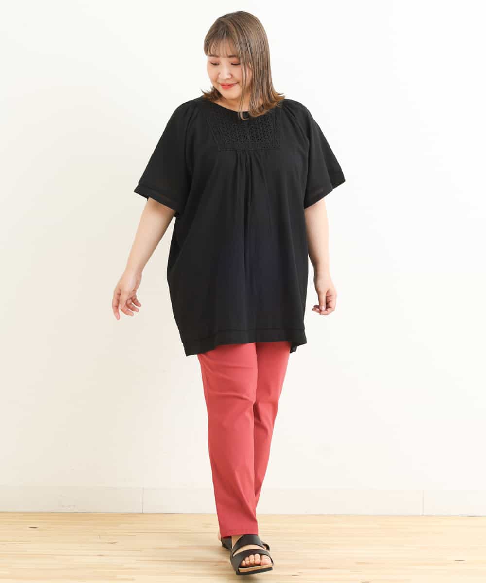 OLEFP26080 eur3(エウルキューブ) 【大きいサイズ】ナチュラルレースコットンチュニック ブラック(94)