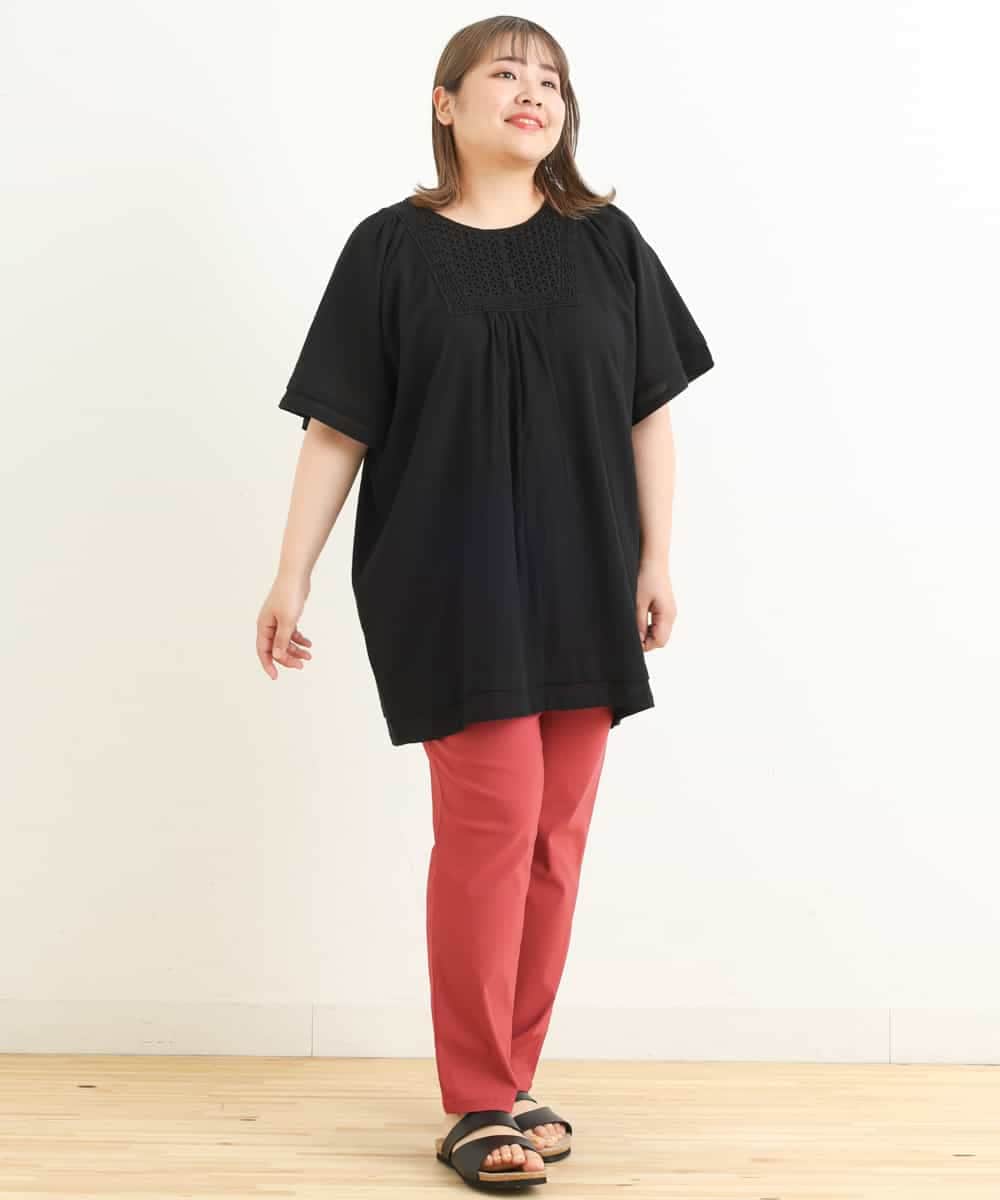 OLEFP26080 eur3(エウルキューブ) 【大きいサイズ】ナチュラルレースコットンチュニック ブラック(94)