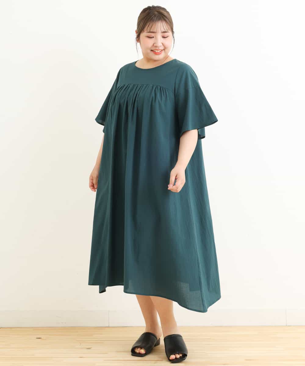 【大きいサイズ/11号サイズあり】ギャザー切り替えコットンワンピース