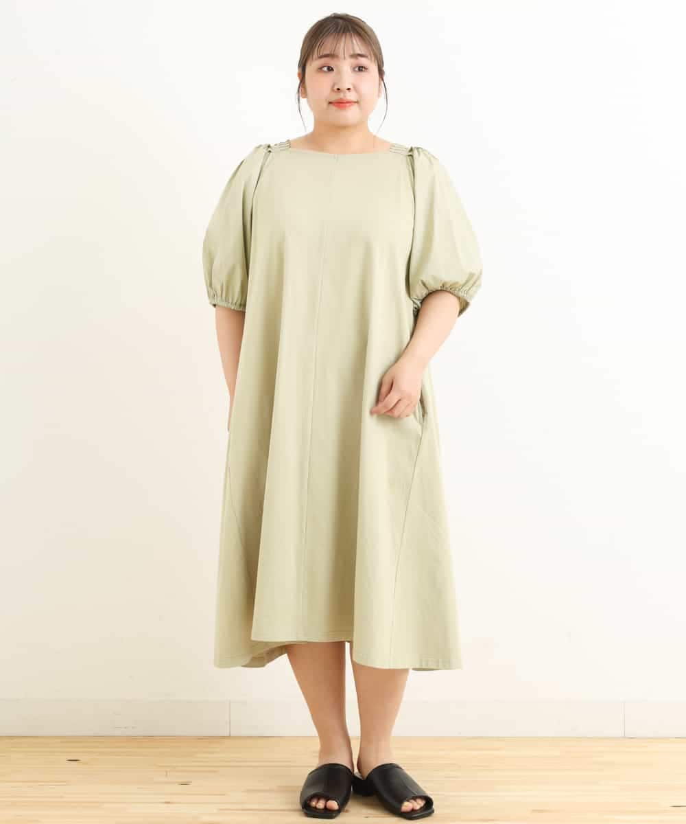 OLEFP28080 eur3(エウルキューブ) 【大きいサイズ】ランタンスリーブカットソーワンピース ライトグリーン(30)