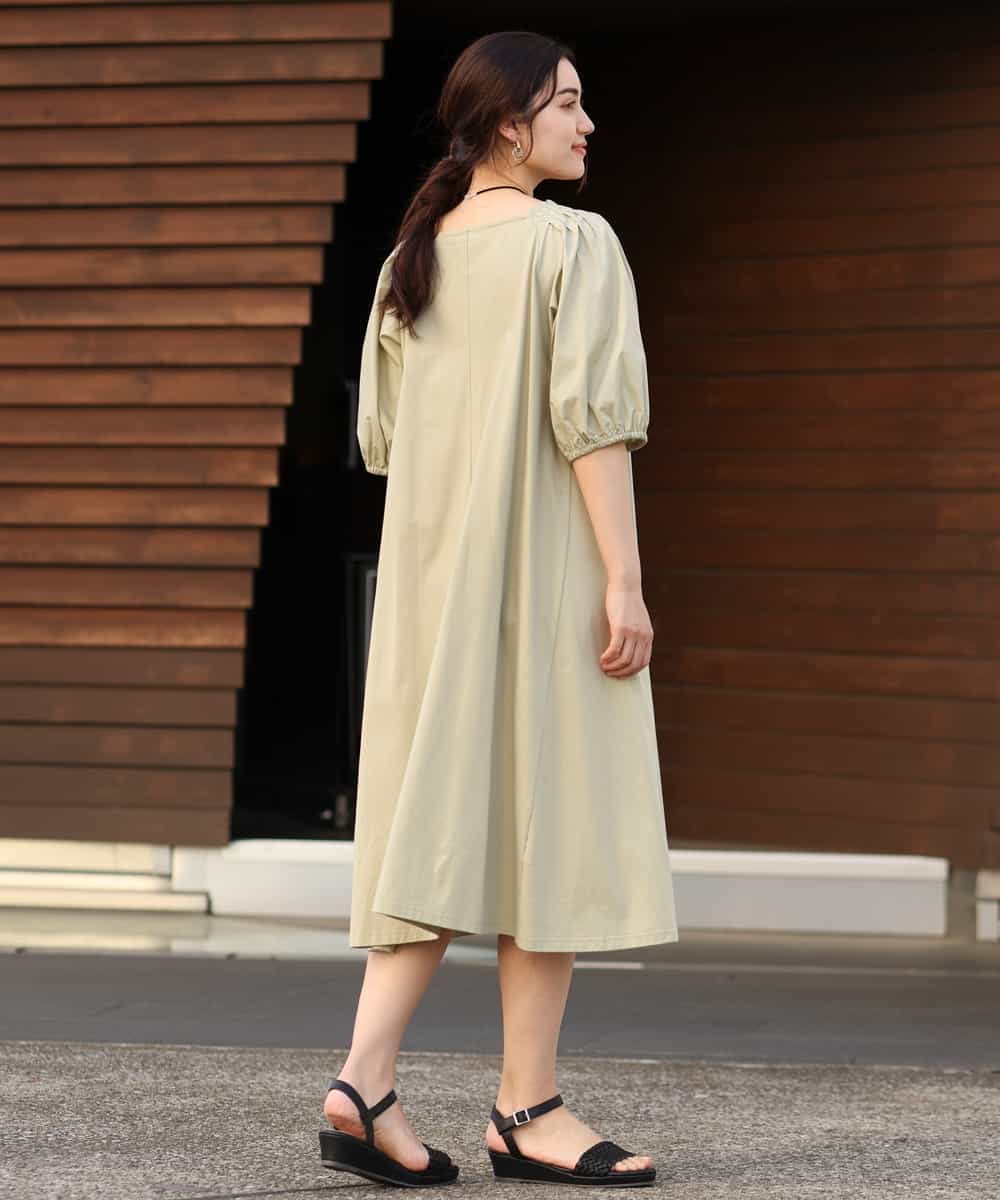 OLEFP28080 eur3(エウルキューブ) 【大きいサイズ】ランタンスリーブカットソーワンピース ライトグリーン(30)