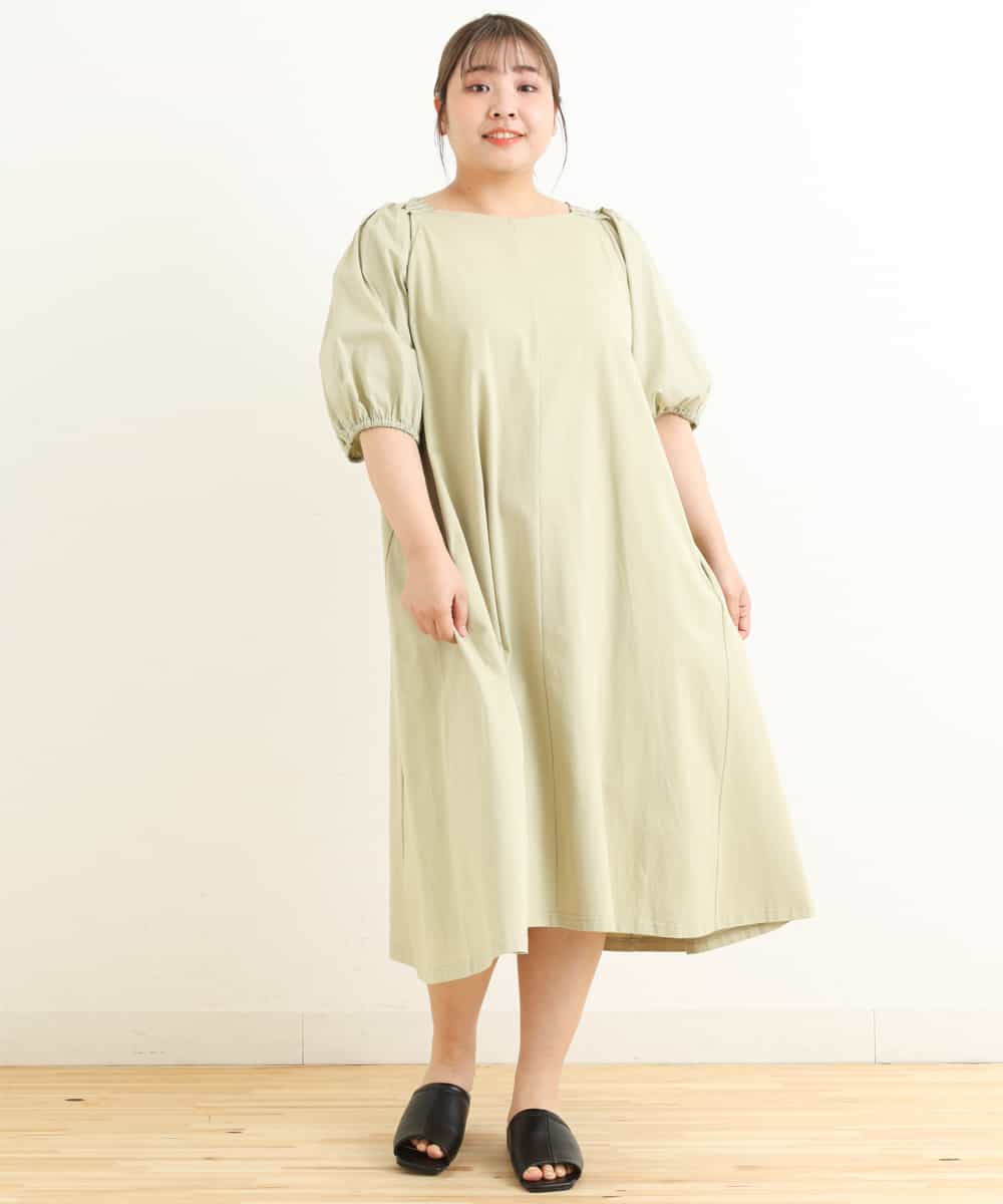 OLEFP28080 eur3(エウルキューブ) 【大きいサイズ】ランタンスリーブカットソーワンピース ライトグリーン(30)