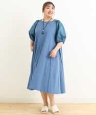 OLEFP28080 eur3(エウルキューブ) 【大きいサイズ】ランタンスリーブカットソーワンピース ブルー(55)