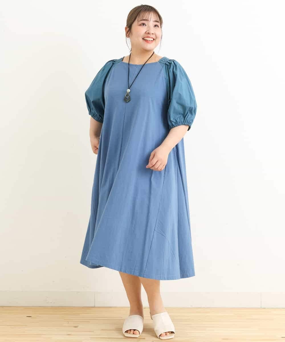 OLEFP28080 eur3(エウルキューブ) 【大きいサイズ】ランタンスリーブカットソーワンピース ブルー(55)