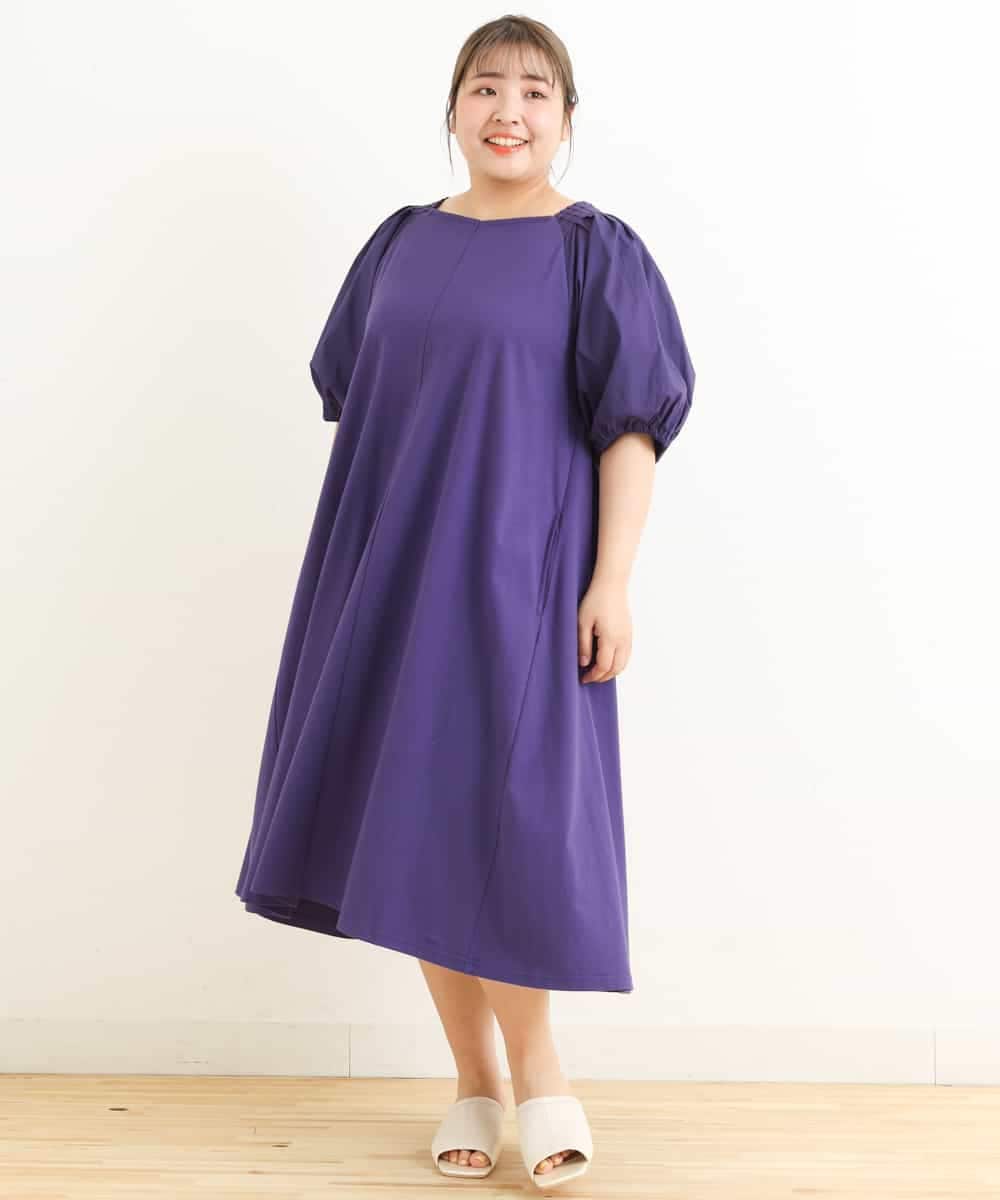 OLEFP28080 eur3(エウルキューブ) 【大きいサイズ】ランタンスリーブカットソーワンピース パープル(63)