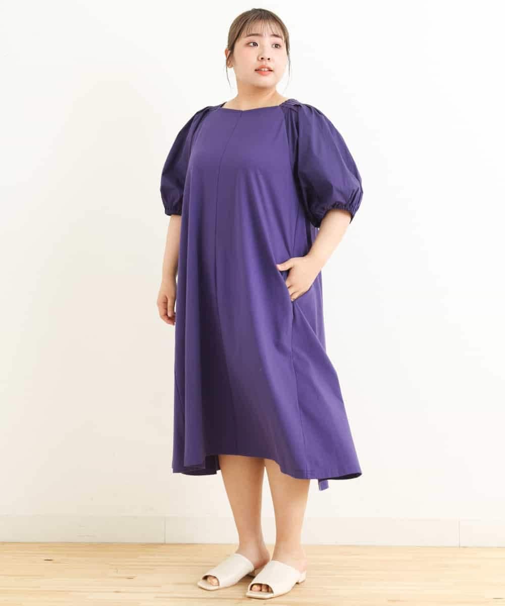 OLEFP28080 eur3(エウルキューブ) 【大きいサイズ】ランタンスリーブカットソーワンピース パープル(63)
