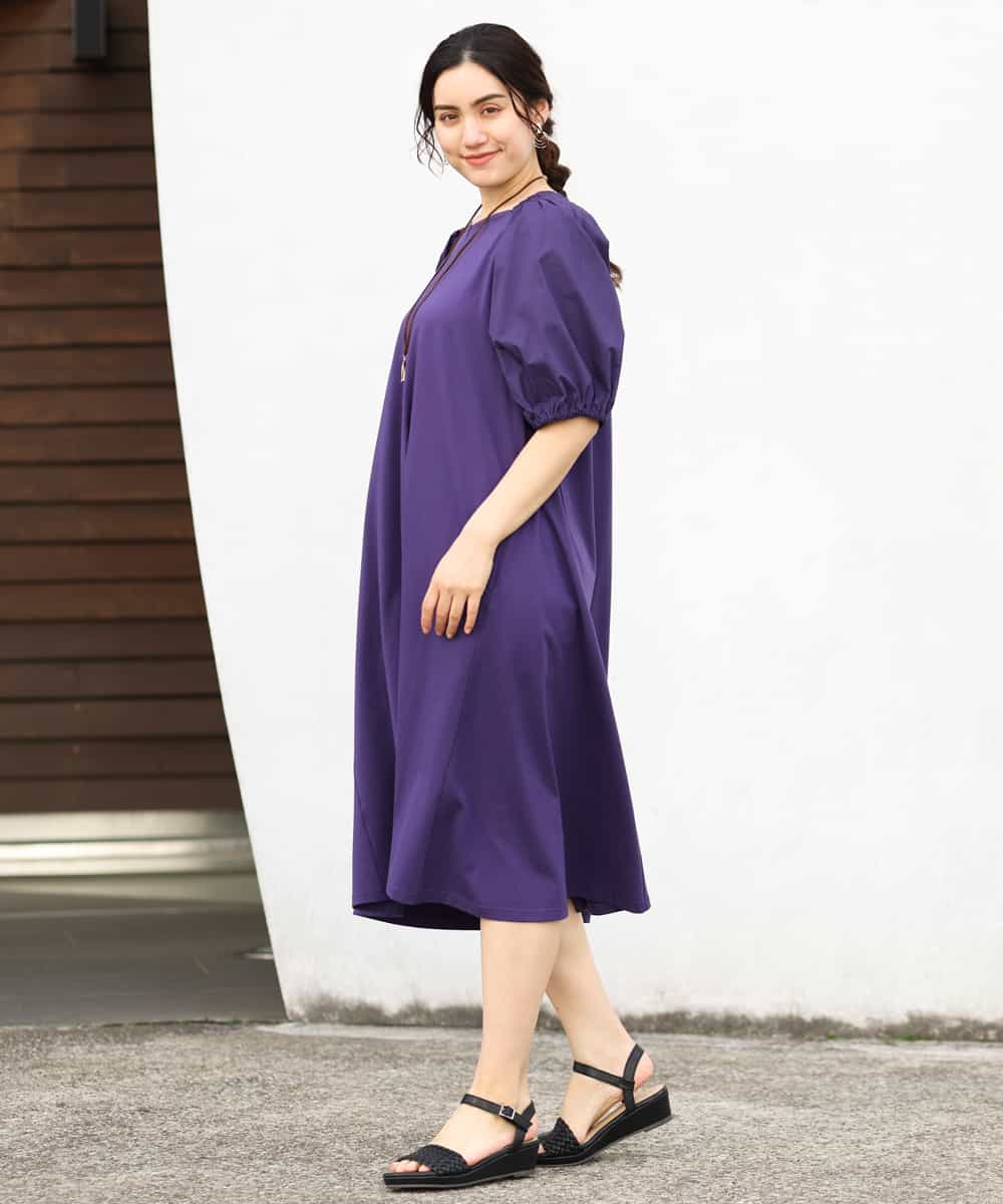 OLEFP28080 eur3(エウルキューブ) 【大きいサイズ】ランタンスリーブカットソーワンピース パープル(63)