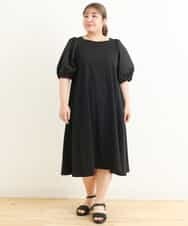 OLEFP28080 eur3(エウルキューブ) 【大きいサイズ】ランタンスリーブカットソーワンピース ブラック(94)