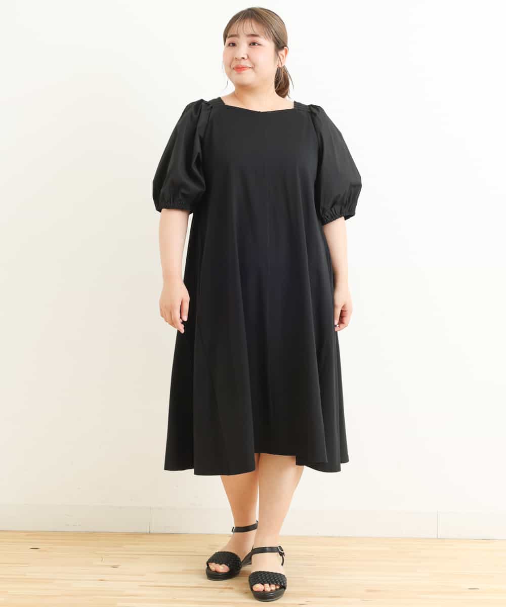 OLEFP28080 eur3(エウルキューブ) 【大きいサイズ】ランタンスリーブカットソーワンピース ブラック(94)