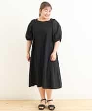 OLEFP28080 eur3(エウルキューブ) 【大きいサイズ】ランタンスリーブカットソーワンピース ブラック(94)