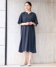 OLEFS09150 eur3(エウルキューブ) 【大きいサイズ/11号サイズあり】フレアスリーブストライプワンピース ネイビー(57)