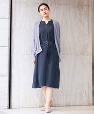 OLEFS09150 eur3(エウルキューブ) 【大きいサイズ/11号サイズあり】フレアスリーブストライプワンピース ネイビー(57)