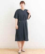 OLEFS09150 eur3(エウルキューブ) 【大きいサイズ/11号サイズあり】フレアスリーブストライプワンピース ネイビー(57)