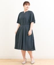 OLEFS09150 eur3(エウルキューブ) 【大きいサイズ/11号サイズあり】フレアスリーブストライプワンピース ネイビー(57)