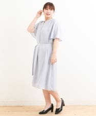 OLEFS09150 eur3(エウルキューブ) 【大きいサイズ/11号サイズあり】フレアスリーブストライプワンピース ライトグレー(91)