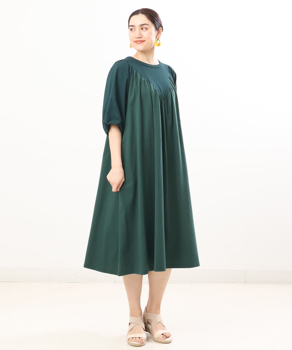 OLEFS10090 eur3(エウルキューブ) 【大きいサイズ】ボリュームスリーブコンビドレス グリーン(35)