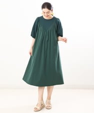 OLEFS10090 eur3(エウルキューブ) 【雑誌掲載】【大きいサイズ】涼しい！異素材切り替えサマーワンピース グリーン(35)
