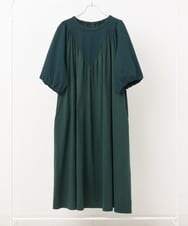 OLEFS10090 eur3(エウルキューブ) 【雑誌掲載】【大きいサイズ】涼しい！異素材切り替えサマーワンピース グリーン(35)