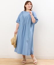 OLEFS10090 eur3(エウルキューブ) 【雑誌掲載】【大きいサイズ】涼しい！異素材切り替えサマーワンピース ブルー(55)