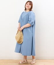 OLEFS10090 eur3(エウルキューブ) 【雑誌掲載】【大きいサイズ】涼しい！異素材切り替えサマーワンピース ブルー(55)