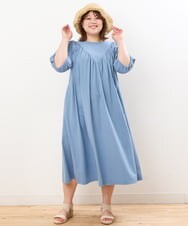 OLEFS10090 eur3(エウルキューブ) 【雑誌掲載】【大きいサイズ】涼しい！異素材切り替えサマーワンピース ブルー(55)