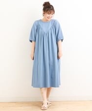 OLEFS10090 eur3(エウルキューブ) 【雑誌掲載】【大きいサイズ】涼しい！異素材切り替えサマーワンピース ブルー(55)