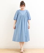 OLEFS10090 eur3(エウルキューブ) 【雑誌掲載】【大きいサイズ】涼しい！異素材切り替えサマーワンピース ブルー(55)