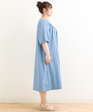 OLEFS10090 eur3(エウルキューブ) 【雑誌掲載】【大きいサイズ】涼しい！異素材切り替えサマーワンピース ブルー(55)