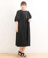 OLEFS10090 eur3(エウルキューブ) 【雑誌掲載】【大きいサイズ】涼しい！異素材切り替えサマーワンピース ブラック(94)