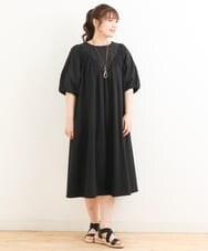 OLEFS10090 eur3(エウルキューブ) 【雑誌掲載】【大きいサイズ】涼しい！異素材切り替えサマーワンピース ブラック(94)