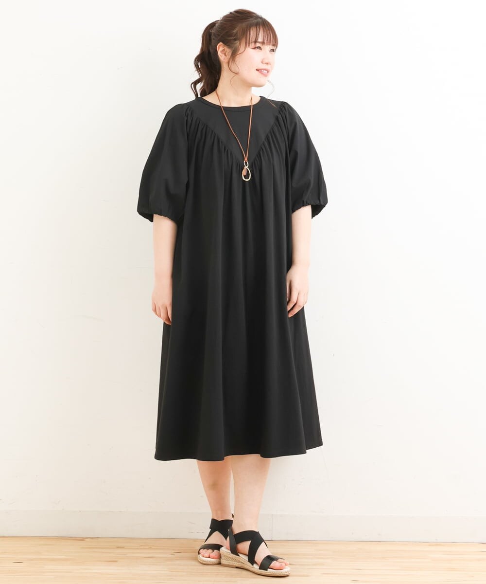 OLEFS10090 eur3(エウルキューブ) 【雑誌掲載】【大きいサイズ】涼しい！異素材切り替えサマーワンピース ブラック(94)