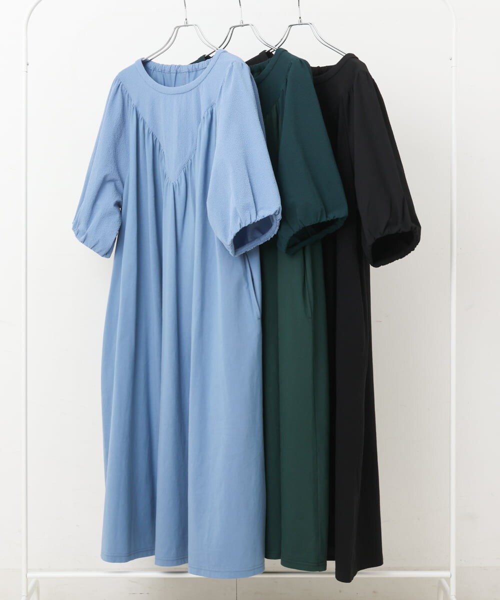 OLEFS10090 eur3(エウルキューブ) 【雑誌掲載】【大きいサイズ】涼しい！異素材切り替えサマーワンピース ブラック(94)