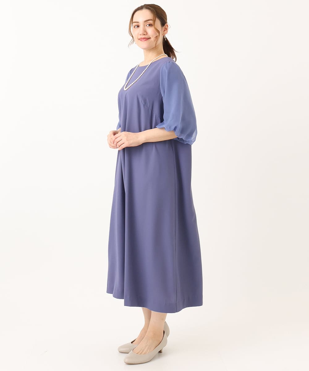 OLEGA24159 eur3(エウルキューブ) 【WEB先行販売】【大きいサイズ/11号サイズあり】シアースリーブワンピース ブルー(55)