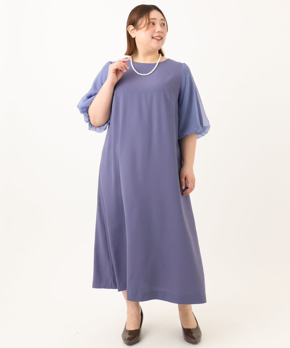 OLEGA24159 eur3(エウルキューブ) 【WEB先行販売】【大きいサイズ/11号サイズあり】シアースリーブワンピース ブルー(55)