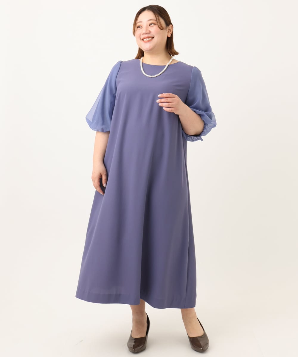 OLEGA24159 eur3(エウルキューブ) 【WEB先行販売】【大きいサイズ/11号サイズあり】シアースリーブワンピース ブルー(55)