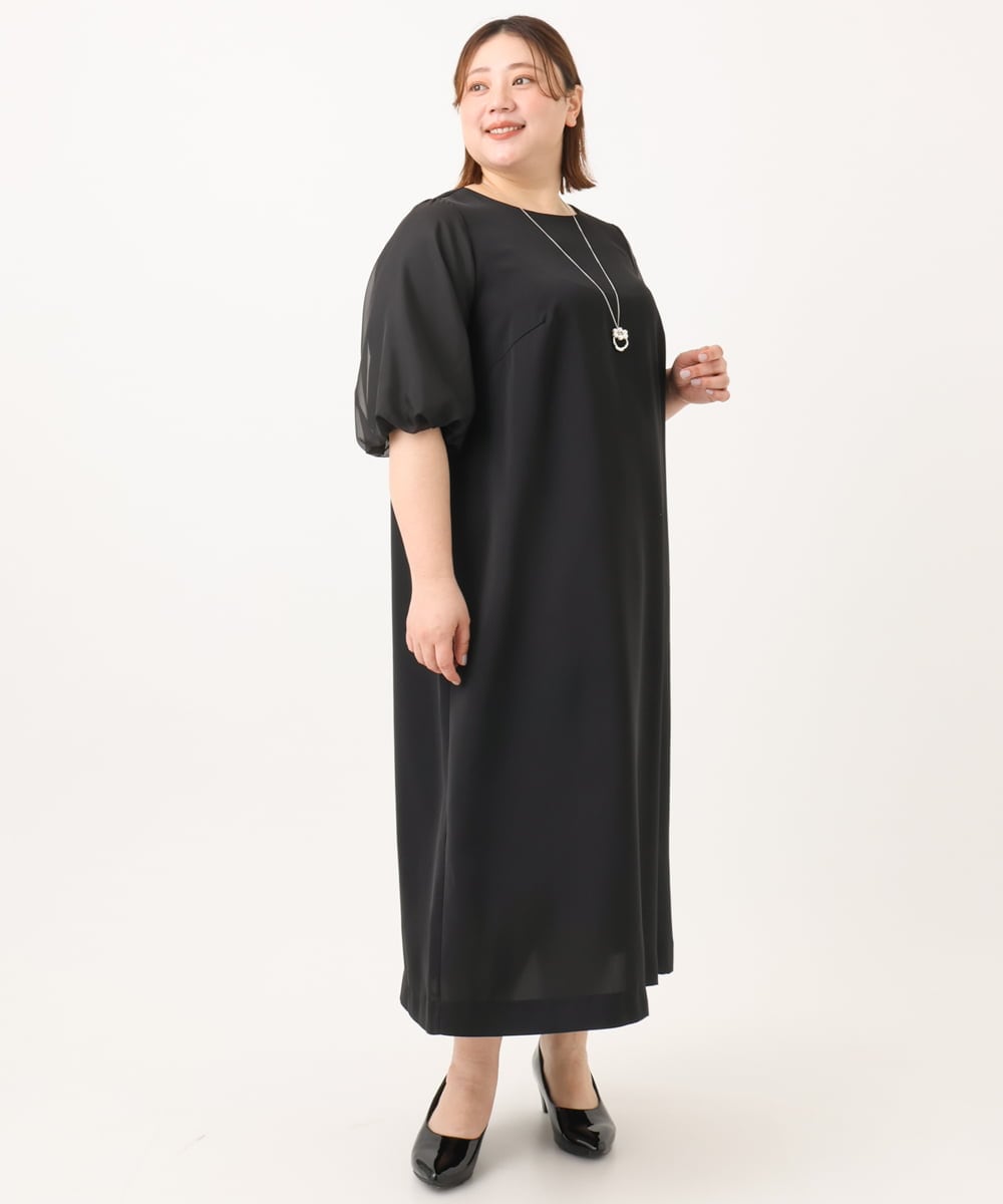 OLEGA24159 eur3(エウルキューブ) 【WEB先行販売】【大きいサイズ/11号サイズあり】シアースリーブワンピース ブラック(94)
