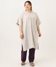OLEGA26119 eur3(エウルキューブ) 【WEB先行販売】【大きいサイズ】ストライプカフタンチュニック ベージュ(82)