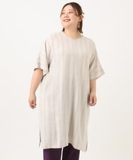 OLEGA26119 eur3(エウルキューブ) 【WEB先行販売】【大きいサイズ】ストライプカフタンチュニック ベージュ(82)